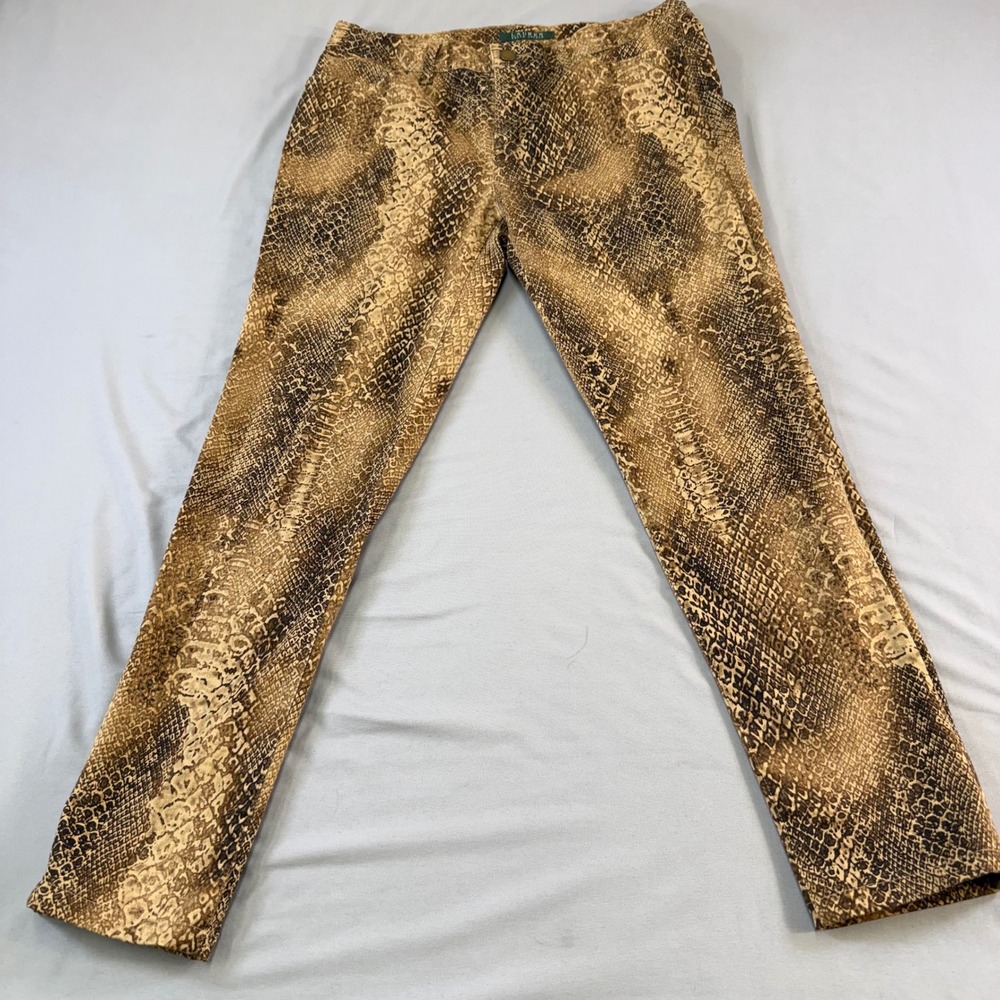 Lauren‎ Ralph Lauren Snakeskin Print Slim Pants Brown Tan Size 6 Animal Print
